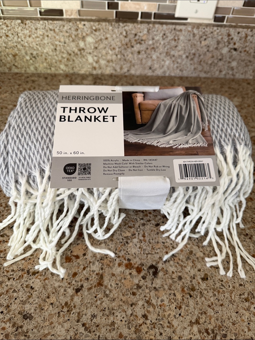 Herringbone Grey and White Herringbone Throw Blanket